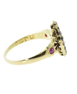 Antique 18ct Gold Diamond and Ruby Cluster Ring dated 1901