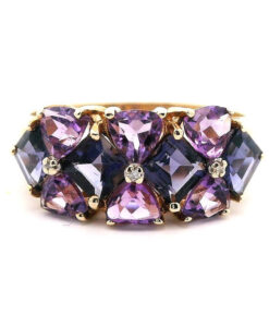 9ct Gold Diamond, Amethyst and Iolite Cluster Ring