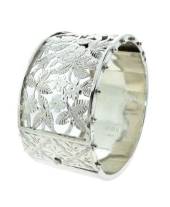 Antique Sterling Silver Floral Cuff Bangle