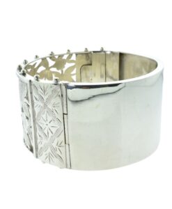 Antique Sterling Silver Floral Cuff Bangle hallmarked 1884