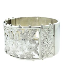 Antique Sterling Silver Floral Cuff Bangle hallmarked 1884