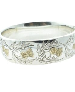 Vintage Sterling Silver and Gold Thistle Bangle