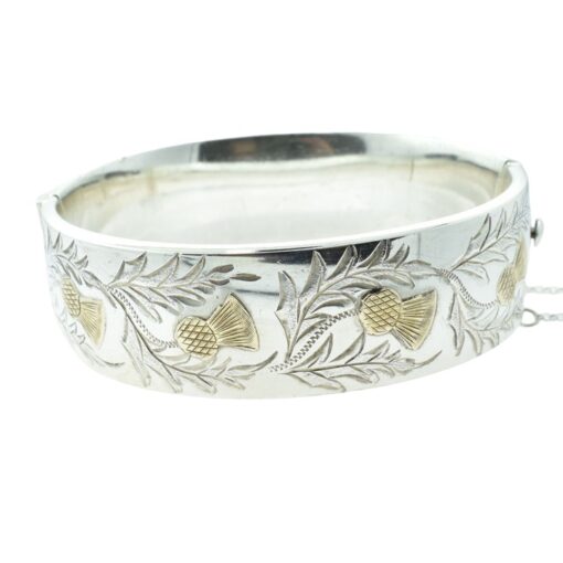 Vintage Sterling Silver and Gold Thistle Bangle