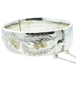 Vintage Sterling Silver and Gold Thistle Bangle