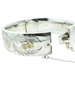 Vintage Sterling Silver and Gold Thistle Bangle