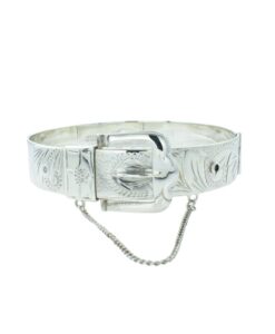 Vintage Sterling Silver Engraved Buckle Bangle