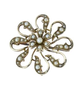 Antique 9ct Gold Pearl Daisy Brooch or Pendant