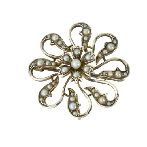 Antique 9ct Gold Pearl Daisy Brooch or Pendant