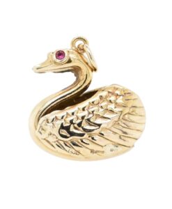 Vintage 9ct Gold Swan with Ruby Eyes Charm by Georg Jensen