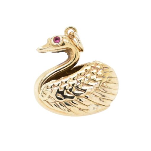 Vintage 9ct Gold Swan with Ruby Eyes Charm by Georg Jensen