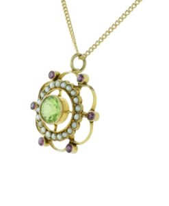 Gold Peridot, Almandine Garnet and Pearl Pendant