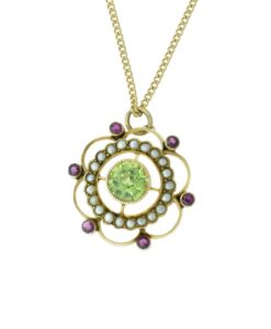 Gold Peridot, Almandine Garnet and Pearl Pendant