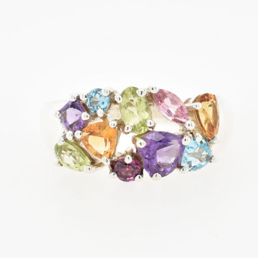 Sterling Silver Multi Gem Cluster Ring