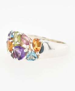 Sterling Silver Multi Gem Cluster Ring
