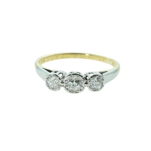 Vintage 18ct Gold and Platinum Diamond Trilogy Ring c1940