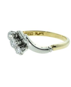 Antique Gold and Platinum Diamond Cross-Over Ring