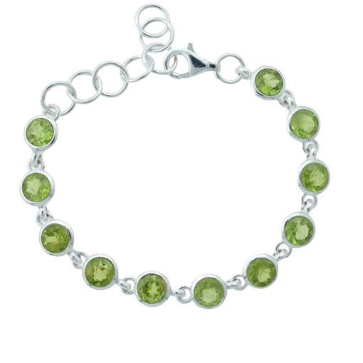Solid Sterling Silver Round Peridot Bracelet