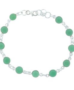 Sterling Silver Round Green Agate Bracelet