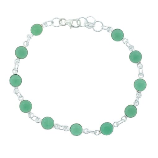 Sterling Silver Round Green Agate Bracelet