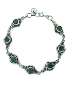 Ethnic Sterling Silver Round Emerald Bracelet