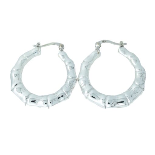 Bamboo Hoop Earrings in Sterling Silver