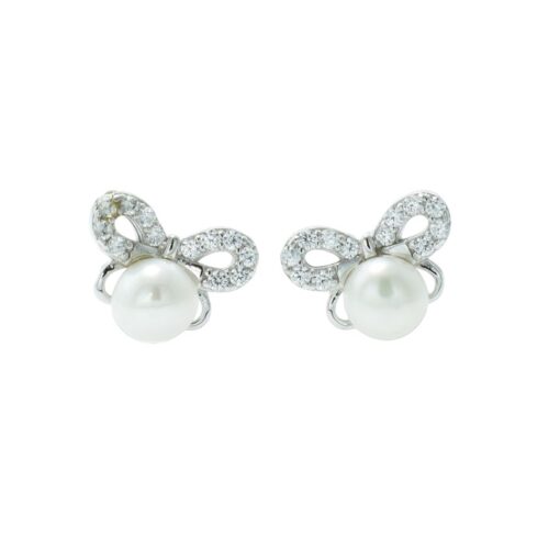 Sterling Silver Pearl Butterfly Earrings