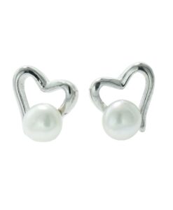 Silver Pearl Heart Earrings