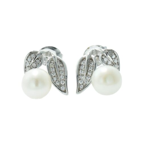 Sparkling Silver Pearl Earrings