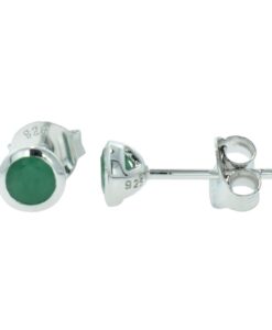 Sterling Silver Round Emerald Earrings