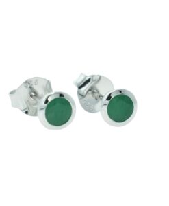 Silver Round Emerald Stud Earrings