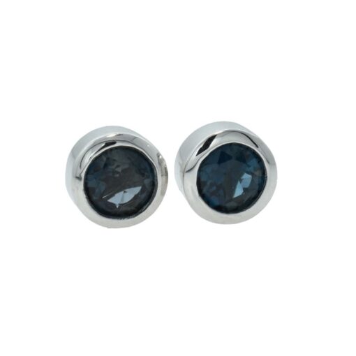Silver Round .70ct Dark Sapphire Stud Earrings