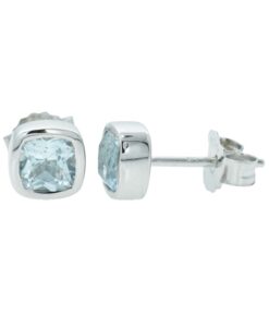 Sterling Silver Square Blue Topaz Earrings