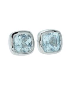 Silver Square Blue Topaz Earrings