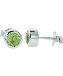Silver Round Peridot Stud Earring
