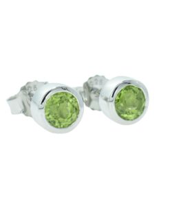 Silver Round Peridot Stud Earrings
