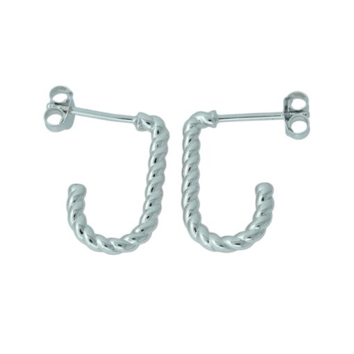 Silver Twisted J-Shaped Hoop Earrings
