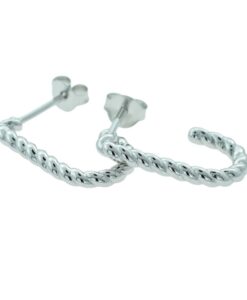 Silver Twisted J-Shaped Hoop Earrings
