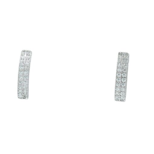 Sterling Silver Short Curved Bar Stud Earring with Pave Set Cubic Zirconia