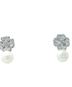 Sterling Silver Pearl Clover Earrings