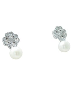 Sterling Silver Pearl Clover Earrings