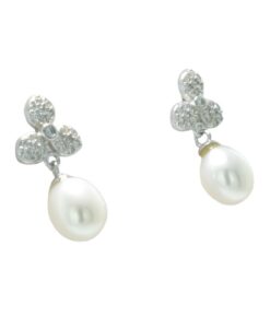 Sterling Silver Pearl Sparkle Drop Earrings