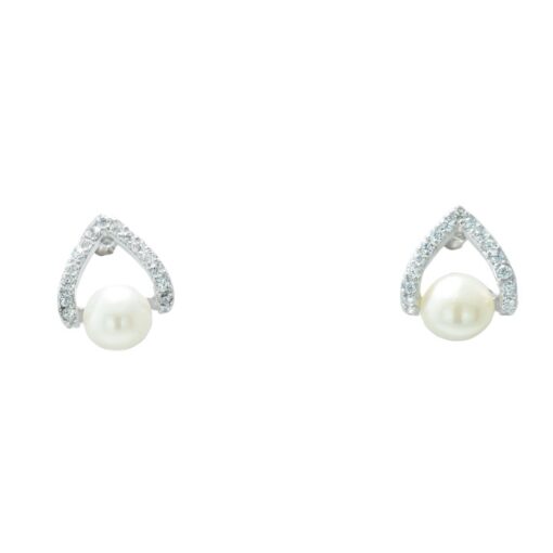 Sterling Silver Sparkling Pearl Stud Earrings