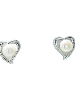 Pearl Heart Earrings in Sterling Silver