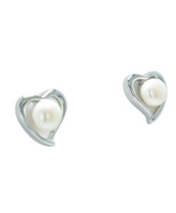 Pearl Heart Earrings in Sterling Silver
