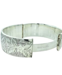 Vintage Wide Sterling Silver Flower Bangle
