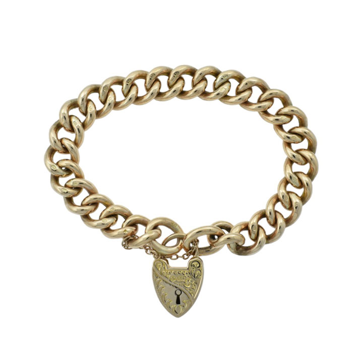 Antique 9ct Rose Gold Half Engraved Curb Chain Bracelet