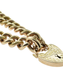Gold Half Engraved Curb Chain Bracelet