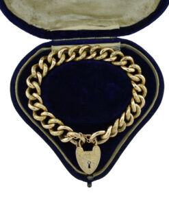 Antique 9ct Gold Half Engraved Curb Chain Bracelet