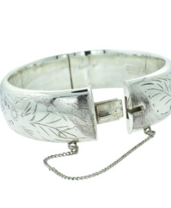 Vintage Sterling Silver Flower Bangle Dated 1971