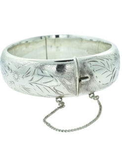 Vintage Sterling Silver Flower Bangle Dated 1971